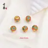 Contas Redondas do Mantra de Seis Palavras em Cloisonné Estilo Chinês, Contas Espaçadoras com Esmalte Azul Queimado e Gotejamento de Óleo, Materiais para Fazer Pulseiras DIY Feitas à Mão