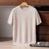 Top de punto casual cómodo simple de manga corta liso de 12 puntos para hombre 100% cachemira