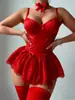 Pijamas sexy europeus e americanos plus size transfronteiriços, camisola com tule e renda, conjunto de camisola modeladora com laço de puro desejo, atacado para mulheres