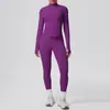 Roupa de Yoga de Cintura Alta, Levanta Bumbum, Justa, Cor Sólida, Sem Costura, Gola Alta, Peça Externa, Roupa Esportiva Longa, Traje de Corrida ao Ar Livre, Fitness