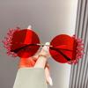 Gafas de sol coloridas personalizadas con forma de llama Gafas de sol sin marco con incrustaciones de diamantes Gafas de sol de moda transfronterizas Europeas y Americanas Nuevas
