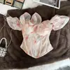 Top Tubinho Colorido de Verão com Corset Espinha de Peixe Franzido para Afinar a Cintura