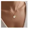 Amazon Transfronterizo Nuevo Collar Dorado Redondo de Rosa Moda para Niñas Elegante Temperamento Estilo Mid-Century Cadena para la Clavícula