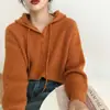 Suéter feminino de outono e inverno, estilo japonês vintage, corte solto casual, nova malha com capuz para usar como peça externa