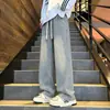 Jeans retro estilo Hong Kong japonês masculino solto perna reta perna larga calça daddy ins moderna alta rua calça comprida