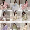 Conjunto de pijama e roupa de casa feminina de duas peças, com mangas compridas e calças compridas, em algodão puro, dupla face, costela 40 fios, 200 gramas, em estoque, pode ser usado fora de casa
