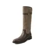 Botas altas Lancui, estilo retro, en un hermoso diseño de bloques de color marrón, con punta redonda, tacón grueso y silueta de bota western, botas de caña larga, botas de montar de caña alta para mujer