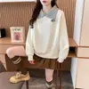 Sudadera de Moda Falsa de Dos Piezas para Mujer Primavera y Otoño 2025 Nueva Suelta Pequeña Tops de Camisa Polo de Gama Alta