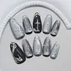 Ojo de Gato 3D Oscuro Dulce Fresco Starburst Plata Irregular con Brillo Estilo Ins Europeo y Americano Uñas Portátiles Desmontables 30 Piezas