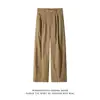 Calça Marrom de Veludo Cotelê com Listras Verticais para Homem, Outono Estilo Retro Americano Calça Resistente de Pernas Largas, Marca da Moda Estilo Preguiçoso Calça Cimitarra
