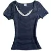 Camiseta de manga corta con cuello redondo y ribete de encaje delicado, estilo europeo y americano transfronterizo, imitación de dos piezas, nuevo modelo negro primavera/verano 2026