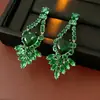 Pendientes Colgantes de Hoja de Zirconia Estilo Chino Nuevo Aguja de Plata Lujo Accesible Pendientes de Gama Alta Pendientes Estilo Palacio Retro para Mujer