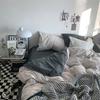 Juego de cama de cuatro piezas con funda de edredón gris de estilo nórdico, sábana de color liso para dormitorio de estudiantes, juego de tres piezas