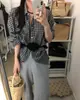 Estilo Preguiçoso Retrô Gola Lapela Bolso Único com Aba Design de Calça Look Emagrecedor Solto Camisa de Manga Longa Xadrez Duas Cores