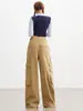 Jeans Vintage de Bolsillos Múltiples con Cuentas Color Caqui para Mujer, Nuevo Estilo Otoño 2026, Pantalones Anchos de Corte Holgado para Trabajo