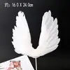 Decoração de Bolo Asas de Pena de Anjo Bolo Dourado Branco Asas Bonitas Bandeira de Bolo de Pena Grande