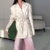 Nueva Chaqueta Cruzada de Moda Europea y Americana de Otoño e Invierno 2025 de Amazon para Mujer, ceñida a la cintura, adelgazante, con cordón, holgada, versátil, de cuello en V