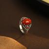 Yue Erxin Anillo Geométrico de Ágata Roja del Sur Plata S925 Triángulo Joyería para Mujer Incrustado Anillo de Placa para Mujer Abertura