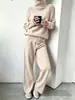 Conjunto de Moda 2026 Otoño e Invierno Transfronterizo Amazon Europeo y Americano de Cuello Alto Color Sólido Patchwork Punto Conjunto de Dos Piezas