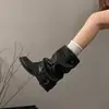 Botas empilhadas plissadas estilo retrô, botas calça versáteis com salto grosso, botas cowboy western de cano médio com fivela de cinto, botas de calçar únicas para mulheres