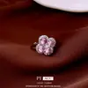 Anillo Abierto de Flor de Cuatro Pétalos de Circonita Dulce Europeo y Americano, Anillo de Dedo Índice de Moda Fresca y Diaria, Joyería de Mano de Nicho