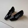 Versión de Piel de Oveja~Zapatos de Mujer Estilo Francés de Piel Genuina con Tacones Gruesos, Zapatos de Trabajo Negros, Impresionantes Zapatos de Noche, Zapatos Mary Jane Bajos