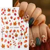 Pegatinas Transfronterizas para Uñas Hoja de Arce Japonesa Rojo-Marrón Retro Hojas Caídas Bellota Líneas Onduladas Adhesivo Posterior Pegatinas para Uñas