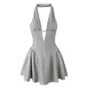 Verano 2026 Nuevo Estilo Blogger Terciopelo Francés Lunares Retro Sexy Cuello Halter Cintura Ceñida Vestido Falda Corta Poliéster