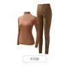 Ropa interior térmica ultradelgada para mujer, mascarilla facial de ácido hialurónico invisible, capa base embellecedora de la piel, tops y pantalones térmicos de otoño e invierno