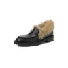 Mocasines de Primera Capa de Piel de Vaca/Ante con Piel de Conejo para Mujer Plataformas de Tacón Grueso Medio Otoño Invierno Piel Genuina Punta Redonda Zapatos Planos Cálidos para Mujer