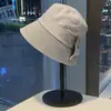 Sombrero de Pescador Patchwork de Lino para Mujer Primavera y Verano con Lazo Estilo Japonés, Elegante Estilo Diosa, Circunferencia de Cabeza Grande, Sombrero de Pescador con Protección Solar
