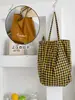 Bolsa de Ombro Dupla Face Xadrez Retrô Grande Capacidade Bolsa Tote de Nylon Design de Nicho Bolsa de Lona Casual e Versátil
