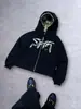 Sudadera con capucha de camuflaje de doble cara de moda para hombre y mujer, corte holgado, corta, estampado vintage, chaqueta con cremallera