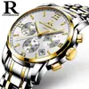 Ruizhiyuan caja de acero fino correa de acero multifunción reloj de acero para hombre genuino de cuarzo 6 agujas venta al por mayor negocio reloj no mecánico