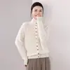 Cardigan de Tricô de Lã Cashmere Novo Inverno 2026 Manga Longa Feminino Cor Sólida Suéter Top de Lã Escovada