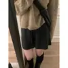 Shorts super bonitos para primavera e outono para mulheres, para usar ao ar livre, calças compridas retas largas de comprimento médio, calças de malha de lã cinza para usar como base