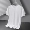 Camiseta de manga corta de seda modal helada para hombre, verano, delgada, cuello en V, color sólido negro puro, nueva camiseta de media manga de secado rápido