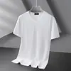 Camiseta de Manga Corta de Seda de Hielo Modal para Hombre Verano Delgada Cuello en V Negro Puro Color Puro Nueva Camiseta de Media Manga de Secado Rápido