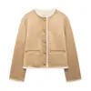 Comercio Electrónico Transfronterizo Estilo Europeo y Americano Ropa de Mujer ZA AliExpress Vendedor Caliente Moda Versátil Chaqueta Abrigo Doble Cara Adornada con Botones Dorados