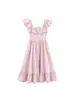 Vestido Popular de la Marca Z de Estilo Europeo y Americano Transfronterizo de Botones Sencillos con Cintura Ajustada, Ropa de Moda para Mujer en Aliexpress, Rayado en Cuatro Colores con Volantes Za