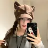 Boina de Camurça Fofa com Orelhas de Gato para Outono e Inverno para Mulheres, Circunferência da Cabeça Grande, Chapéu Octogonal de Pintor Emagrecedor, Chapéu de Jovem