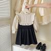 Vestido de colores combinados para niñas Otoño Nuevo Vestido de estilo preppy de manga larga para bebés Vestido a rayas con lazo para el cabello