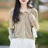 Cárdigan de punto para mujer con cuello polo, Otoño 2026, Camisa de rayas con cuello desplegable, Abrigo suéter holgado de talla grande