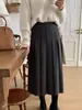 Saia plissada de tweed grossa estilo coreano, cintura alta, modeladora, casual, perna larga, para mulheres, outono/inverno 2026
