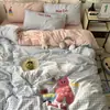 Juego de Cama Clase A de Cuatro Piezas Algodón Puro Algodón Lavado Sábana Funda Nórdica Funda de Colcha Dormitorio Estudiantil Individual Juego de Tres Piezas 2