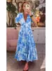 2024 Nuevo Talla Grande Super Hada Alta Elasticidad Cuello en V Vestido Floral Vacaciones en la Costa Falda de Playa Falda Larga Holgada