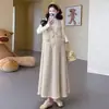 Vestido de Maternidad Otoño Conjunto de Dos Piezas Lentejuelas Finas Brillantes Flores Tridimensionales Chaleco de Punto para Maternidad Falda Larga Estilo Coreano Suave