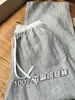 Item Premium~ Calça de Linho Cinza de Alta Qualidade, Estilo Old Money, Slim-Fit, Perna Larga com Cintura Elástica e Color-Blocking para Mulheres