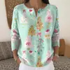 Sudadera de Punto con Cuello en V, Botones y Mangas Largas, Estilo Nuevo Transfronterizo, Otoño e Invierno, Suéter con Estampado de Moda Personalizado para Mujer