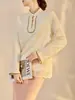 Diseño Otoño e Invierno Cuello Alto Encaje Aspecto Adelgazante Top Nuevo Estilo Suave Chinoiserie Camiseta Interior Forrada de Forro Polar con Encaje para Mujer Ny011